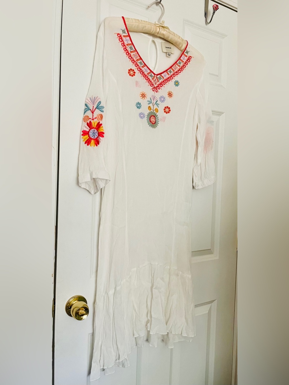 Madeline White Maxi Dress Coverup with Multicolor Floral Embroidery